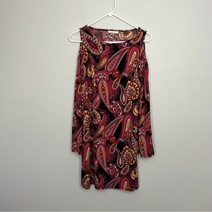 Trina Trina Turk Dress Womens Small Pink Deon Paisley Cold Shoulder Bell Sleeve